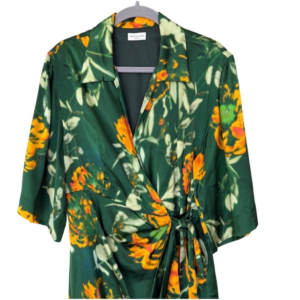 Dries Van Noten Dakola Printed Wrap Midi Dress Size 40 (US8) Green Floral Print - Picture 4 of 10